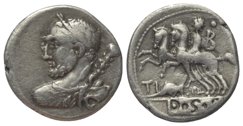 Ti Quinctius.

 Denar (Silber). 112 oder 111 v. Chr. Rom.
Vs: Büste des Hercu...