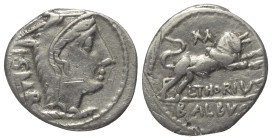 L. Thorius Balbus.

 Denar (Silber). 105 v. Chr. Rom.
Vs: Kopf der Juno Sospita mit Ziegenfellkappe rechts, dahinter I S M R.
Rs: L THORIVS / BALB...
