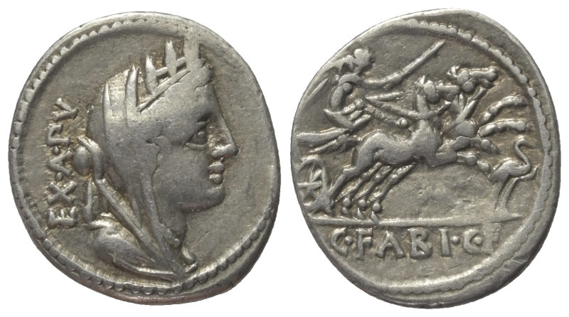 C. Fabius Hadrianus.

 Denar (Silber). 102 v. Chr. Rom.
Vs: EX A PV. Drapiert...