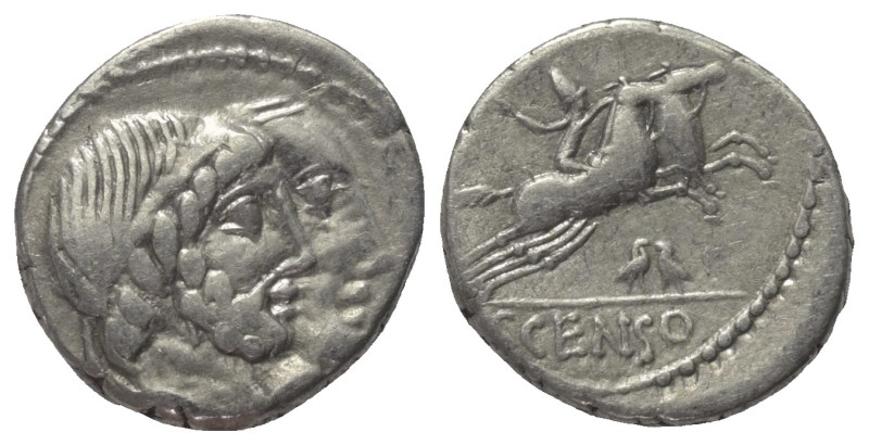 C. Censorinus.

 Denar (Silber). 88 v. Chr. Rom.
Vs: Gestaffelte Köpfe von Nu...