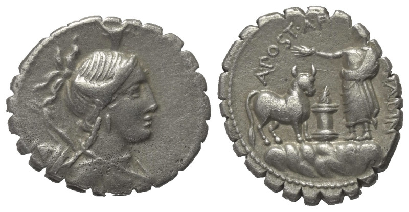 A. Postumius Albinus.

 Denar (Silber). 81 v. Chr. Rom.
Vs: Drapierte Büste d...