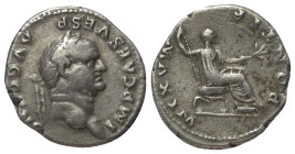Vespasianus (69 - 79 n. Chr.).

 Denar (Silber). 73 n. Chr. Rom.
Vs: IMP CAES VESP AVG CENS. Kopf mit Lorbeerkranz rechts.
Rs: PONTIF MAXIM. Vespa...