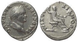 Vespasianus (69 - 79 n. Chr.).

 Denar (Silber). 74 n. Chr. Rom.
Vs: IMP CAESAR VESP AVG. Kopf mit Lorbeerkranz rechts.
Rs: PONTIF MAXIM. Vespasia...