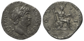 Hadrianus (117 - 138 n. Chr.).

 Denar (Silber). 126 n. Chr. Rom.
Vs: HADRIANVS AVGVSTVS. Büste mit Lorbeerkranz und Drapierung rechts.
Rs: COS II...