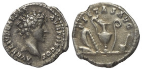 Marcus Aurelius (161 - 180 n. Chr.).

 Denar (Silber). 140 - 144 n. Chr. (unter Antoninus Pius). Rom.
Vs: AVRELIVS CAESAR AVG PII F COS. Kopf recht...