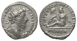 Marcus Aurelius (161 - 180 n. Chr.).

 Denar (Silber). 164 n. Chr. Rom.
Vs: ANTONINVS AVG - ARMENIACVS. Kopf mit Lorbeerkranz rechts.
Rs: P M TR P...