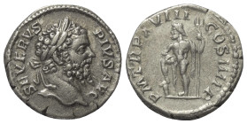 Septimius Severus (193 - 211 n. Chr.).

 Denar (Silber). 210 n. Chr. Rom.
Vs: SEVERVS - PIVS AVG. Kopf mit Lorbeerkranz rechts.
Rs: P M TR P XVIII...