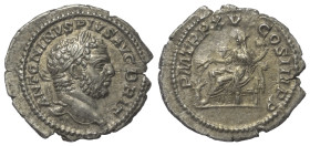 Caracalla (197 - 217 n. Chr.).

 Denar (Silber). 212 n. Chr. Rom.
Vs: ANTONINVS PIVS AVG BRIT. Kopf mit Lorbeerkranz rechts.
Rs: P M TR P XV COS I...