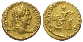 Caracalla (197 - 217 n. Chr.).

 Aureus (Gold). 214 n. Chr. Rom.
Vs: ANTONINVS PIVS AVG GERM. Kopf mit Lorbeerkranz rechts.
Rs: P M TR P XVII COS ...