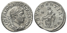 Elagabalus (218 - 222 n. Chr.).

 Denar (Silber). 220 - 221 n. Chr. Rom.
Vs: IMP ANTONINVS PIVS AVG. Büste mit Lorbeerkranz und Paludament rechts....