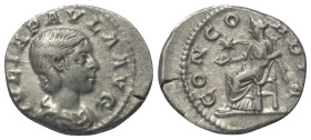 Iulia Paula (219 - 220 n. Chr.).

 Denar (Silber). 219 - 220 n. Chr. Rom.
Vs: IVLIA PAVLA AVG. Drapierte Büste rechts.
Rs: CONCORDIA. Concordia mi...