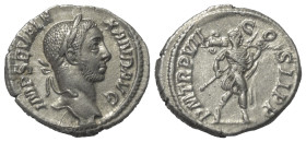 Severus Alexander (222 - 235 n. Chr.).

 Denar (Silber). 228 n. Chr. Rom.
Vs: IMP SEV ALEXAND AVG. Kopf mit Lorbeerkranz rechts.
Rs: P M TR P VII ...