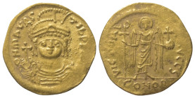 Mauricius Tiberius (582 - 602 n. Chr.).

 Solidus (Gold). 583 - 602 n. Chr. Constantinopolis.
Vs: Behelmte Büste des Kaisers frontal mit Kreuzglobu...