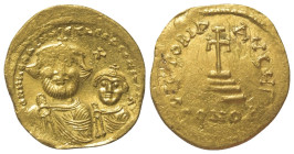 Heraclius (610 - 641 n. Chr.).

 Solidus (Gold). 616 - 625 n. Chr. Constantinopolis.
Vs: Gekrönte Büsten des Heraclius und des Heraclius Constantin...
