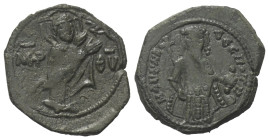 Manuel I. Comnenus (1143 - 1180 n. Chr.).

 Tetarteron (Bronze). Constantinopolis.
Vs: Jungfrau Maria mit Nimbus und zum Gebet erhobenen Händen nac...