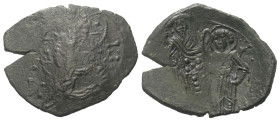 Michael VIII. Palaeologus (1258 - 1282 n. Chr.).

 Trachy (Kupfer). Constantinopolis.
Vs: Christus frontal thronend.
Rs: Michael mit Divitision, L...