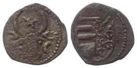 Moldau - Fürstentum (1354 - 1854). Alexandru cel Bun (1400 - 1432).

 Obol (Kupfer).
Typ V.

Vs: Stierkopf, links davon Rosette, rechts davon Hal...