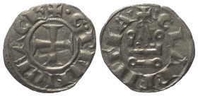 Achaia - Fürstentum. Wilhelm von Villehardouin (1246 - 1278).

 Denar (Silber).
Vs: + G PRINCE ACh. Kreuz.
Rs: + CLARENTIA. Stilisiertes Kastell....