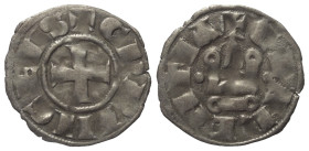 Achaia - Fürstentum. Wilhelm von Villehardouin (1246 - 1278).

 Denar (Silber).
Vs: + G PRINCEPS. Kreuz.
Rs: + CLARENTIA. Stilisiertes Kastell.
...