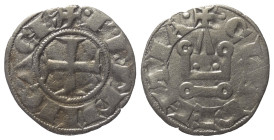 Achaia - Fürstentum. Karl I. (1278 - 1285).

 Denar (Silber).
Vs: + K R PRINC' ACh. Kreuz.
Rs: + CLARENTIA. Stilisiertes Kastell.

18 mm. 0,70 g...