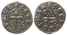 Achaia - Fürstentum. Florent von Hainaut (1289 - 1297).

 Denar (Silber).
Vs: + FLORENS P ACh. Kreuz.
Rs: + DE CLARENCIA. Stilisiertes Kastell.
...