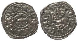 Achaia - Fürstentum. Philipp von Tarent, Despot der Romania (1306 - 1313).

 Denar (Silber).
Vs: + PhS P ACh TAR DR. Kreuz.
Rs: + D' CLARENCIA. St...