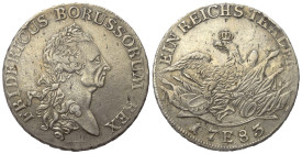 Preußen - Königreich (1701 - 1871). Friedrich II. der Große (1740 - 1786).

 Taler (Silber). 1786 E. Königsberg.
Vs: Kopf rechts.
Rs: Bekrönter Ad...