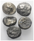 Griechische Münzen - Lots.


Verschiedene lykische Dynasten (Lykien).

Lot (5 Stück, Silber): 1/3 Stater, ca. 5. - 4. Jhdt. v. Chr.

Sehr schön...