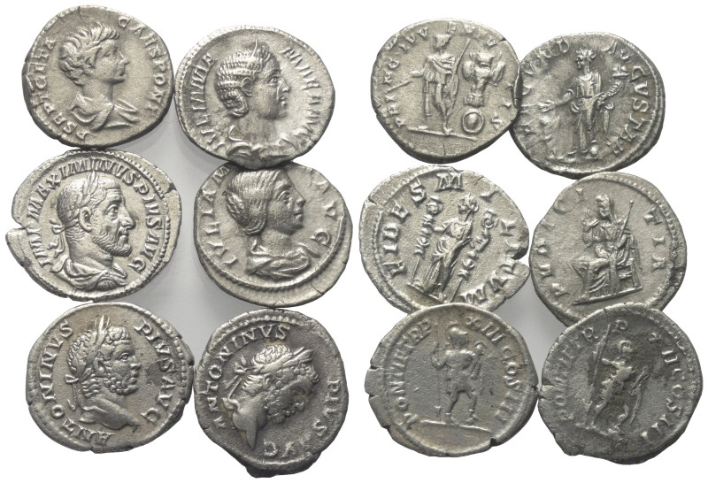 Römische Münzen - Lots. Kaiserzeit.


Lot (6 Stück, Silber): Denare.
Caracal...
