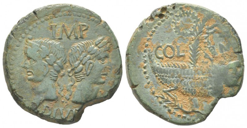 Augustus 27 avant JC - 14 après JC As, Nemausus (Nîmes), 10-14, AE 11.98 g Avers...