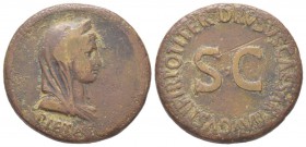 Tiberius pour Livia ( femme de Drusus Caesar 19 - 23) Dupondius, Rome, Orichalcum 14.31 g. Avers: PIETAS Buste voilé à droite. Revers: DRVSVS CAESAR T...