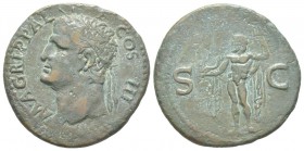 Caligula 37 - 41 pour Agrippa As, Rome, 37-41, AE 10.40 g Avers: M AGRIPPA L F COS III Tête laurée d'Agrippa à gauche. Revers: SC Neptune nu debout à ...