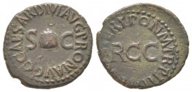 Caligula 37 - 41 Quadrans, Rome, 40-41, AE 2.62 g Avers: C CAESAR DIVI AVG PRON AVGG SC Revers: PON M TR P III P P COS TERT RCC Ref: C. 7, RIC 52 Cons...