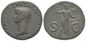 Claudius 41 - 54 As, Rome, 41-50, AE 8.90 g Avers: TI CLAVDIVS CAESAR AVG P M TR P IMP PP Tête laurée à gauche Revers: SC Minerva debout à droite tena...