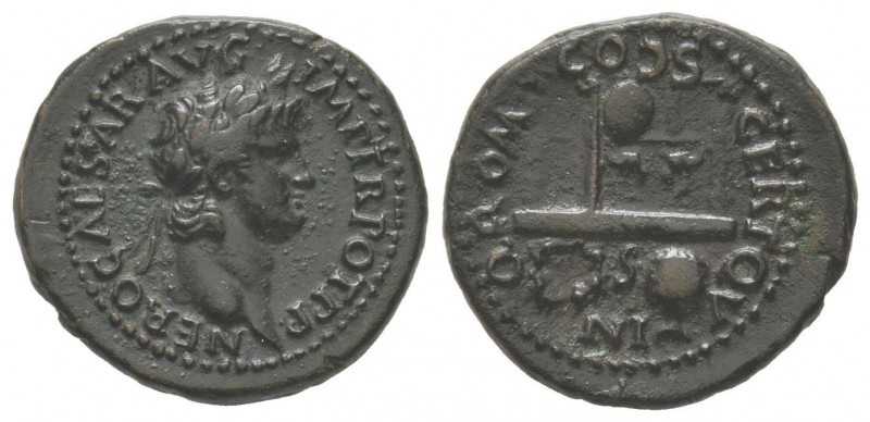 Nero 54 - 68 Semis, Rome, 54-68, AE 3.42 g Avers: NERO CAESAR AVG IMP TR PONT P ...