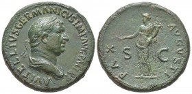 Vitellius 69 Sestertius, Rome, 69, AE 26.2 g Avers: A VITELLIVS GERMANICVS IMP AVG P M TR P Buste lauré et drapé à droite Revers: PAX AVGVSTI S C Pax ...