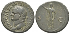Vespasianus 69 - 79 As, Rome, 74, AE 10.78 g Avers: IMP CAESAR VESP AVG COS V CENS Tête laurée à gauche Revers: SC Spes debout à gauche tenant une fle...