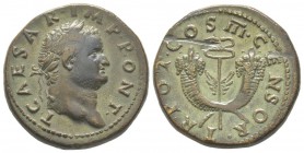Vespasianus 69-79 pour Titus Caesar Dupondius, Samosate ou Antioche de Commagène, 74, AE 12.21 g Avers: T CAESAR IMP PONT Tête laurée à droite Revers:...