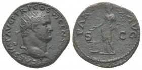 Vespasianus 69-79 pour Titus Caesar Dupondius, Rome, 77-78, AE 11.45 g Avers: CAES IMP AVG P TR P COS VI CENSOR Tête radiée à droite Revers: PAX AVG S...