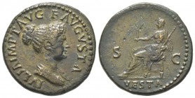 Titus 79 - 81 pous Julia Titi Dupondius, Rome, 80-81, AE 9.76 g Avers: IVLIA IMP T AVG F AVGVSTA Buste drapé à droite Revers: VESTA S C Vesta, vêtue d...