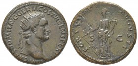 Domitianus 81 - 96 Dupondius, Rome, 86, AE 12.46 g Avers: IMP CAES DOMIT AVG GERM COS XVI CENS PER P P Buste radié à droite Revers: FORTVNAE AVGVSTI S...