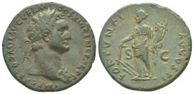Domitianus 81 - 96 As, Rome, 86, AE 7.86 g Avers: IMP CAES DOMIT AVG GERM COS XIII CENS PER P P Buste radié à droite avec aegis Revers: FORTVNAE AVGVS...
