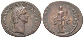 Domitianus 81 - 96 As, Rome, 86, AE 10.47 g Avers: IMP CAES DOMIT AVG GERM COS XIIII CENS PER P P Tête laurée à droite Revers: FORTVNAE AVGVSTI S C Fo...