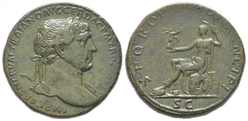 Traianus 98 - 117 Sestertius, Roma, 103, AE 27.7 g Avers: IMP CAES NERVA TRIANO ...