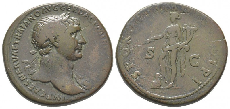 Traianus 98 - 117 Sestertius, Rome, 104-111, AE 23 g. Avers : IMP CAES NERVAE TR...