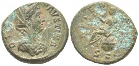 Antoninus Pius 138 - 161 pour Diva Faustina As, Rome, 141, AE 12.67 g Avers: DIVA FAVSTINA Buste drapé à droite Revers: AETERNITAS Aeternitas assise à...
