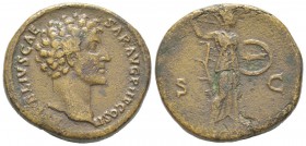 Antoninus Pius 138 - 161 pour Marcus Aurelius Caesar Sestertius, Rome, 145, AE 22.3 g Avers: AVRELIVS CAES AR AVG PII F COS II Tête à droite Revers: S...