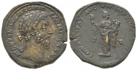 Marcus Aurelius 161 - 180 Sestertius, Rome 176-177, AE 28.2 g Avers: M ANTONINVS AVG GERM SARM TR P XXXI Tête laurée à droite Revers: LIBERALITAS AVG ...