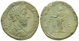 Marcus Aurelius 161 - 180 Sestertius, Rome, 176, AE 24 g Avers: M ANTONINVS AVG P M GERM SARMATICVS Buste lauré et cuirassé de Marc Aurèle à droite Re...