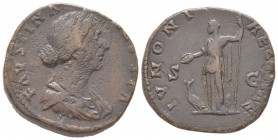 Marcus Aurelius 161 - 180 pour Faustina Sestertius, Rome, 161-175, AE 21.62 g Avers: FAVSTINA AVGVSTA Buste drapé et diademé à droite Revers: IVNONI R...